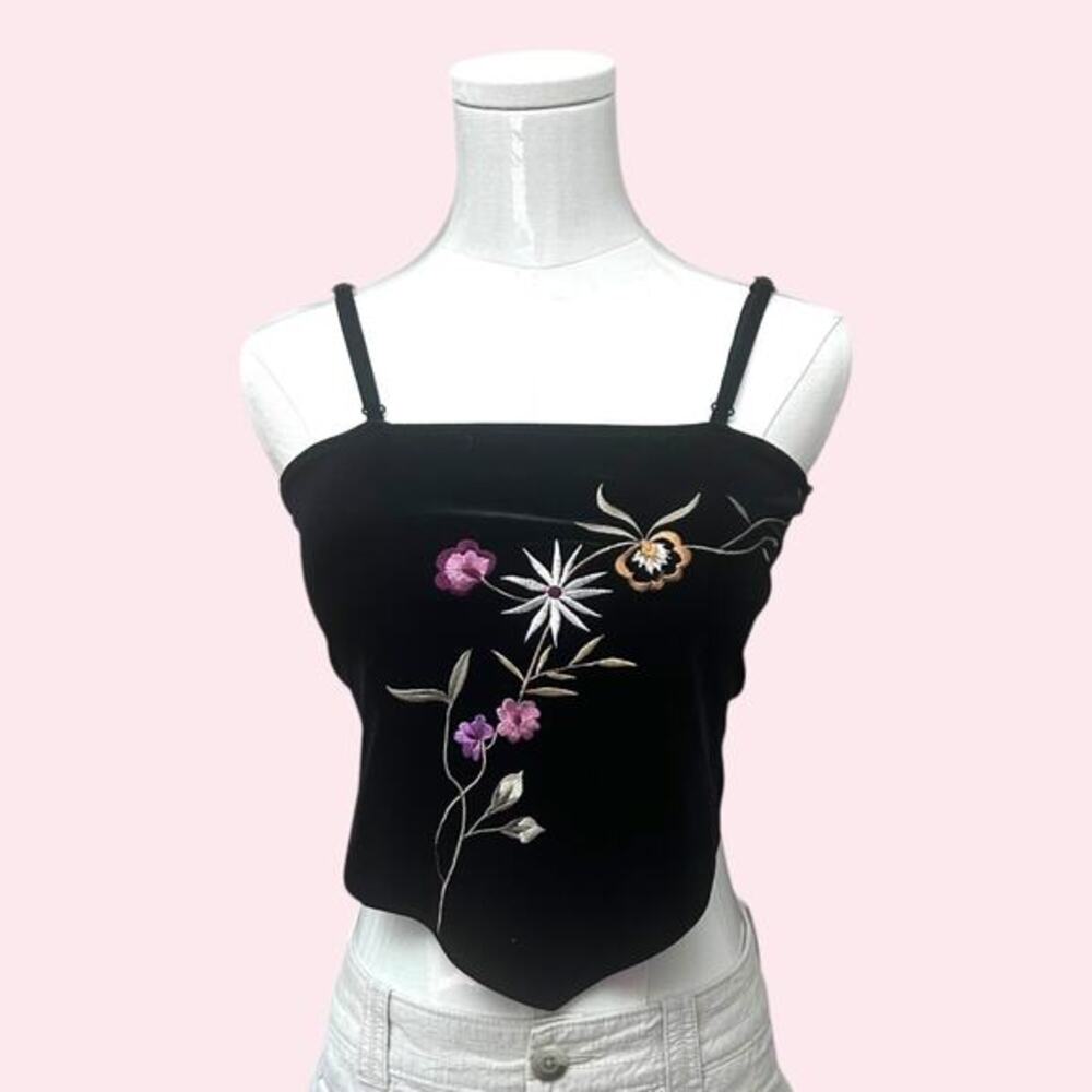 Y2K velvet black floral cami | vintage crop top | fairy grunge cami | Y2K Cami